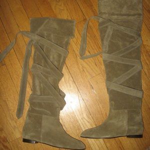 Chloe Suede Wrap Around Over the Knee Thigh High Tall Flat Boots